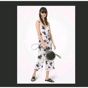 Michael Kors Floral Crepe Sinched Waist Low Vneck Jumpsuit Sz XS